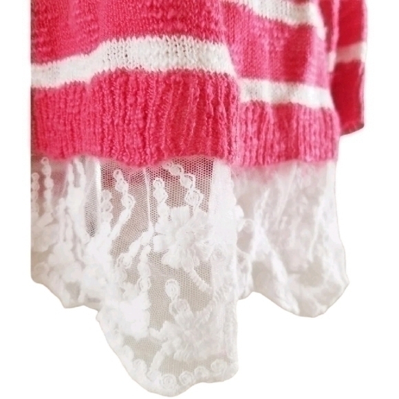 BOUTIQUE NEIMAN MARCUS STRAWBERRY STRIPE LACE TOP SZ XL - Picture 4 of 5
